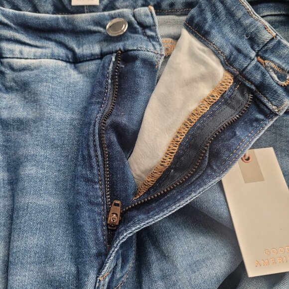 NEW GOOD AMERICAN Good Legs Skinny Jeans Indigo Blue Frayed Ankle Size 14 32/29 - Picture 8 of 8